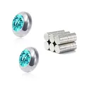 Non-pierced stainless steel magnetic stud earrings featuring sparkling cyan crystals - Lake Blue