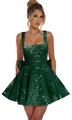 Elegante mini abito di paillettes verde smeraldo con fiocco per feste di compleanno - US4 / Top E Pantaloni / Verde