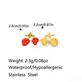 Red enameled stainless steel strawberry pendant charm for personalized DIY jewelry making - Enamel Double Strawberry Style (PJ0820)