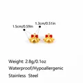 Gold-plated stainless steel Christmas bell charm with red bow for DIY jewelry making - Enamel Double Bells Style (PJ0829)