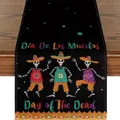 Day of the Dead table runner with skeleton print for Halloween home decor - Anthropomorphic Skull Dancers Print (Style-8) / 183x33cm