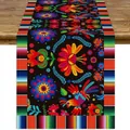 Colorful Mexican bird and floral print table runner for Day of the Dead decorations. - Mexican Otomi Style Floral Bird (Style-15) / 183x33cm