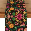 Traditional Mexican floral table runner featuring vibrant patterns for Day of the Dead - Mexican Floral Bird Pattern Black (Style-20) / 183x33cm