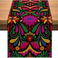 Vibrant Mexican folk art floral pattern table runner for Day of the Dead festival decor - Symmetrical Mexican Folk Floral (Style-1) / 183x33cm