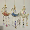 Beautiful handmade crystal moon suncatchers with natural pink and blue stones for home - White Blue Pink 3-Piece Set