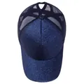 Cappellino da baseball in mesh glitterato blu da donna con foro per coda di cavallo. - Adulto, Circonferenza del cappello 58cm regolabile / Stile Coda di Cavallo a 5 Pannelli / Blu navy