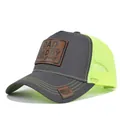 Grey and neon yellow trucker hat with DAD in the streets leather patch and breathable mesh back - Adjustable / Dark Gray & Neon Green Mesh