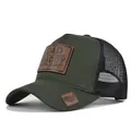 Dark green mesh baseball cap featuring funny Daddy leather patch and USA map brim detail - Adjustable / Army Green Black Mesh