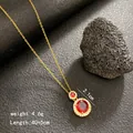 Elegante collar chapado en oro de 18k con colgantes de circón rojo y halos, de 4,6g - Oro-Collar de Zirconia Roja