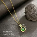 Collar chapado en oro de 18k con colgante de circón verde redondo - Oro-Collar de Zirconia Verde