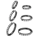 Black titanium steel huggie hoop earrings with clear cubic zirconia stones inlay. - 14mm (1 Piece) / Black