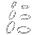 Silver-toned titanium steel hoop earrings set with sparkling crystals in three sizes. - 6mm (1 Piece) / Silver