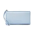 Detailed view of the light blue minimalist long wallet for women with wrist strap - Simple Style / Sky Blue