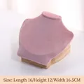 Elegant pink velvet necklace display mannequin stand with wooden base, size 16x12x16.5cm - Small Square Horizontal Display Mannequin, Pink