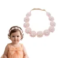 Sweet pink floral lace headband for babies with white pearl centers and elastic band - MB687 Light Orange Beaded Headband / -