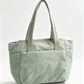 Quilted light green large capacity nylon tote bag with multi-compartments for travel - Green