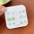 Set di 6 paia di orecchini a perno carini con fiori e mele - Set da 6 paia / KTS13 Farfalla Mela Verde