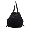 Versatile black multi-functional backpack and shoulder bag with secure drawstring closure - Black