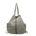 Versatile light grey nylon drawstring backpack and shoulder bag for women, SKU variant - Green