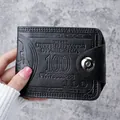 Black PU leather short wallet with embossed US dollar bill design and card slots - Black