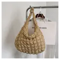 Trendy beige quilted bubble shoulder bag for women, stylish puffer hobo handbag design - Khaki