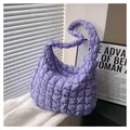 Trendy lavender bubble quilted shoulder bag with unique puffy grid design for women. - Purple
