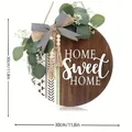 Round wooden home sweet home door sign with dimensions 30cm x 30cm detail - Home Sweet Home (Dark Wood)