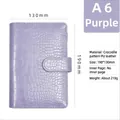 A6 violette PU-Leder Notizbuchhülle mit Krokodilmuster und Magnetverschluss - A7 (Druckknopf, siehe Detailbilder) / Lila
