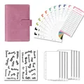 A6 Budget Binder Set in Rosa mit Krokodilmuster, Aufklebern und Klarsichthüllen - A7 (Druckknopf, siehe Detailbilder) / Rosa (8 Reißverschlusstaschen + Budgetblätter + englische Aufkleber)