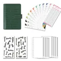 Dunkelgrünes Budget-Planer-Set mit Krokodilmuster, farbigen Einlagen und Etiketten - A7 (Druckknopf, siehe Detailbilder) / Grün (8 Reißverschlusstaschen + Budgetblätter + englische Aufkleber)