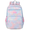 Mochila escolar violeta pastel para niños con diseño de estampado de arcoíris y nubes - Azul