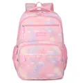 Mochila escolar coreana rosa para niñas con lindos estampados de arcoíris y mariposas rosas. - Rosa