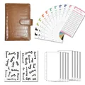 Braunes Ringbuch mit Krokoprägung, Budgetblättern und praktischen Reißverschlusstaschen - A7 (Druckknopf, siehe Detailbilder) / Braun (8 Reißverschlusstaschen + Budgetblätter + englische Aufkleber)