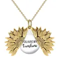 Gouden zonnebloem medaillon ketting met gegraveerde tekst You Are My Sunshine op witte schijf - Zonnebloem ketting