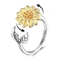 Draaibare zonnebloem ring met 'You are my sunshine' gravure en amberen kristallen - Roterende Zonnebloem Ring
