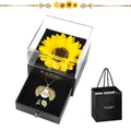 Sonnenblumen Schmuck Geschenkset mit Halskette und Ring in einer schwarzen Box - Sonnenblumen-Halskette, Drehring und Sonnenblumen-Geschenkbox