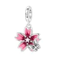 Rosa Kirschblüten- und Schmetterlings-Charm in Versilberung für Modeschmuck-Armband - Rosa Emaille Kirschblüten Anhänger (0325)