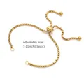 Gold stainless steel adjustable pull bracelet with box chain design 7-11 inch size - 1.8mm Diameter * 11cm Length / Gold