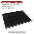 Schmucktablett aus schwarzem Samt mit 15 Fächern für Ringe und Ohrringe-Organizer - 15-Gitter Schmuck Tablett (15#)