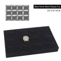Professional 12-grid black velvet jewelry display tray for watches and rings, 35x24x3cm - 12-Grid Pillow Tray (15#)