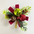 Detail of Christmas ornament with pine needles, pinecone, and festive baubles. - Red Burlap Bow Style / Green