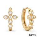 Gold-plated stainless steel hoop earrings with cubic zirconia cross motif - Gold Cross Style (D4099)