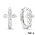 Elegant stainless steel cross hoop earrings featuring sparkling cubic zirconia stones - Silver Cross Style (D4099)