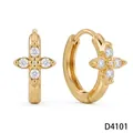 Elegant gold plated stainless steel hoop earrings with zirconia flower cross design - Gold Four-Diamond Style (D4101)