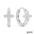 Elegant stainless steel silver hoop earrings with a sparkling zircon cross design for women - Silver Four-Diamond Style (D4101)