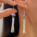 Boucles d'oreilles méduse à pampilles avec dégradé rose et tubes argentés - Méduse Dégradée Argent Violet Rose (10311)