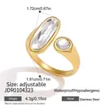 Vergoldeter offener Ring aus Edelstahl mit klaren Glaskristallen, verstellbar - Doppelstein Offener Stil (JDR0104323) / Gold