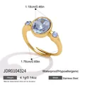 Eleganter offener Edelstahlring mit hellblauen ovalen Glaskristallsteinen für Damen - Dreistein Blau Weiß Reihe Stil (JDR0104324) / Gold