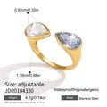 Verstellbarer goldener Edelstahlring mit Tropfenglas-Kristallen, leichter Schmuck 4,1g - Tropfenform Blau Weiß Doppelstein Stil (JDR0104330) / Gold