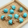 Macro view of faceted turquoise stone pendants with gold loops for DIY jewelry making - 8x13mm / Turquoise Style (12)